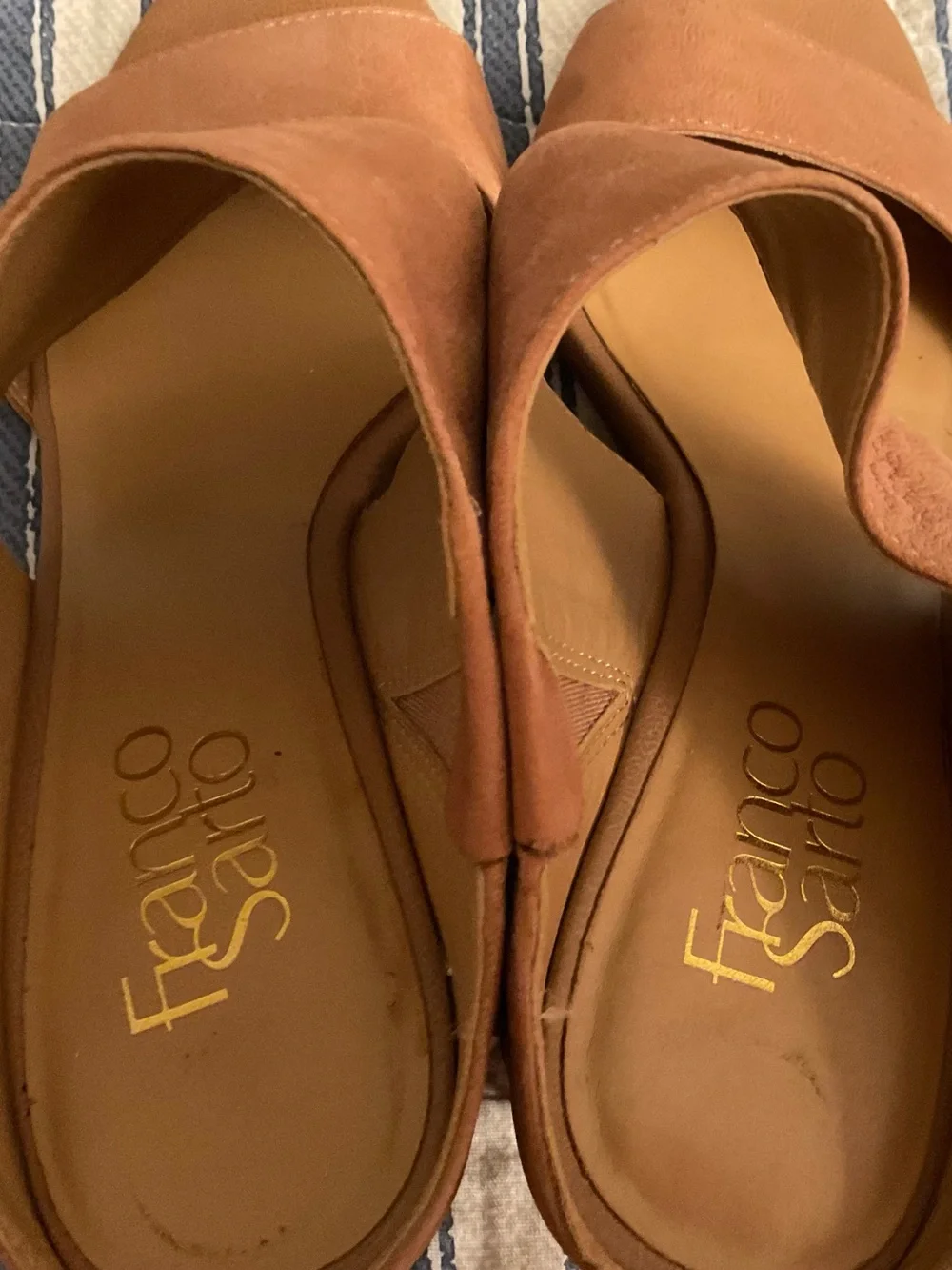 Franco Sarto Rust Brown Double-Band Wedge Slides